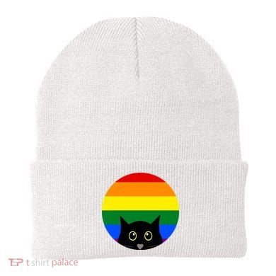 Peeking Cat Colorful Rainbow Beanie