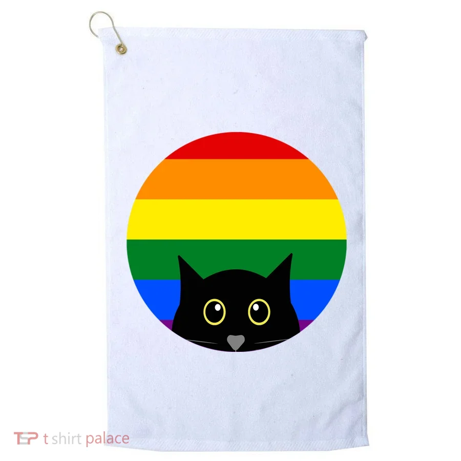 Peeking Cat Colorful Rainbow Golf Towel