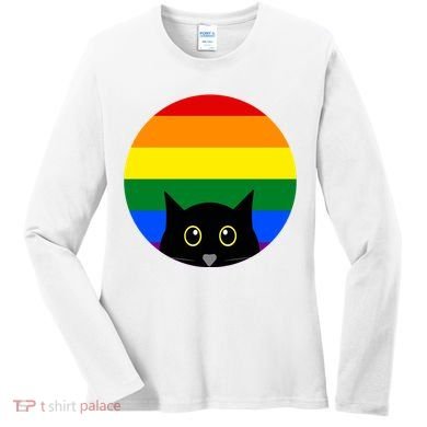 Peeking Cat Colorful Rainbow Women's Long Sleeve Shirt