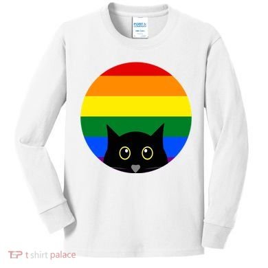 Peeking Cat Colorful Rainbow Kids Long Sleeve Shirt