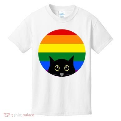 Peeking Cat Colorful Rainbow Kids T-Shirt