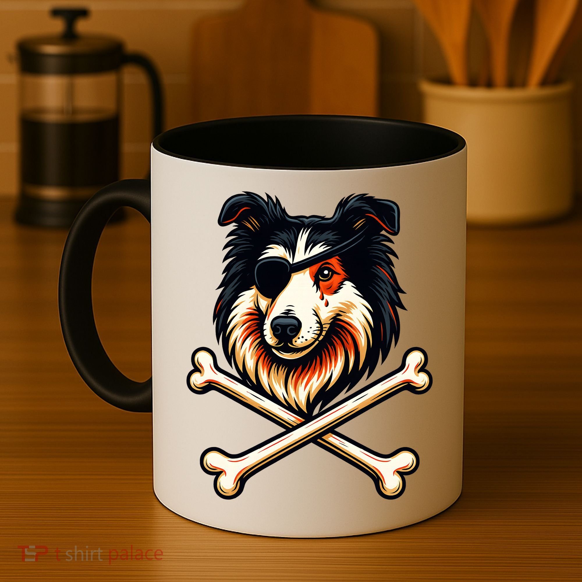 Pirate Collie Crossbones Cute Dog Funny Coffee Mug