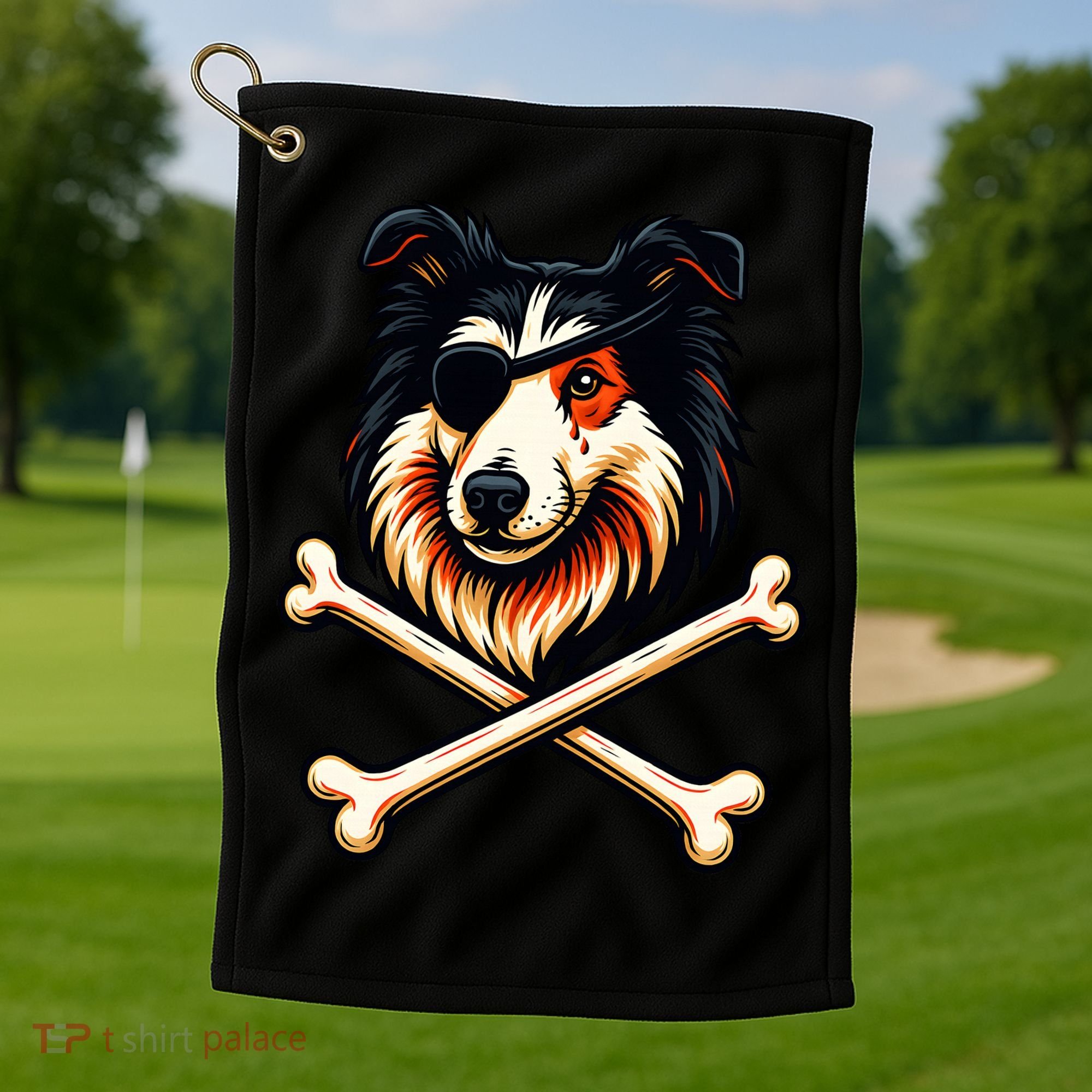 Pirate Collie Crossbones Cute Dog Funny Golf Towel