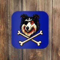 Pirate Collie Crossbones Cute Dog Funny Coaster thumb 0
