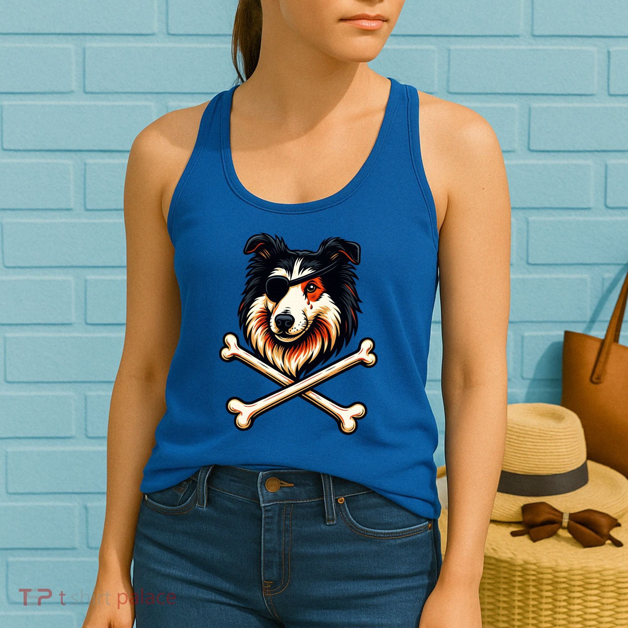 Pirate Collie Crossbones Cute Dog Funny Women's Tank Top