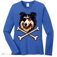 Pirate Collie Crossbones Cute Dog Funny Women's Long Sleeve Shirt thumb 0