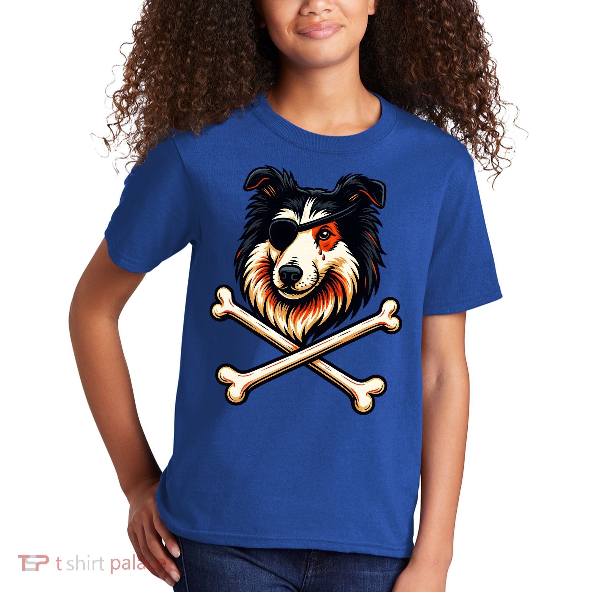 Pirate Collie Crossbones Cute Dog Funny Kids T-Shirt