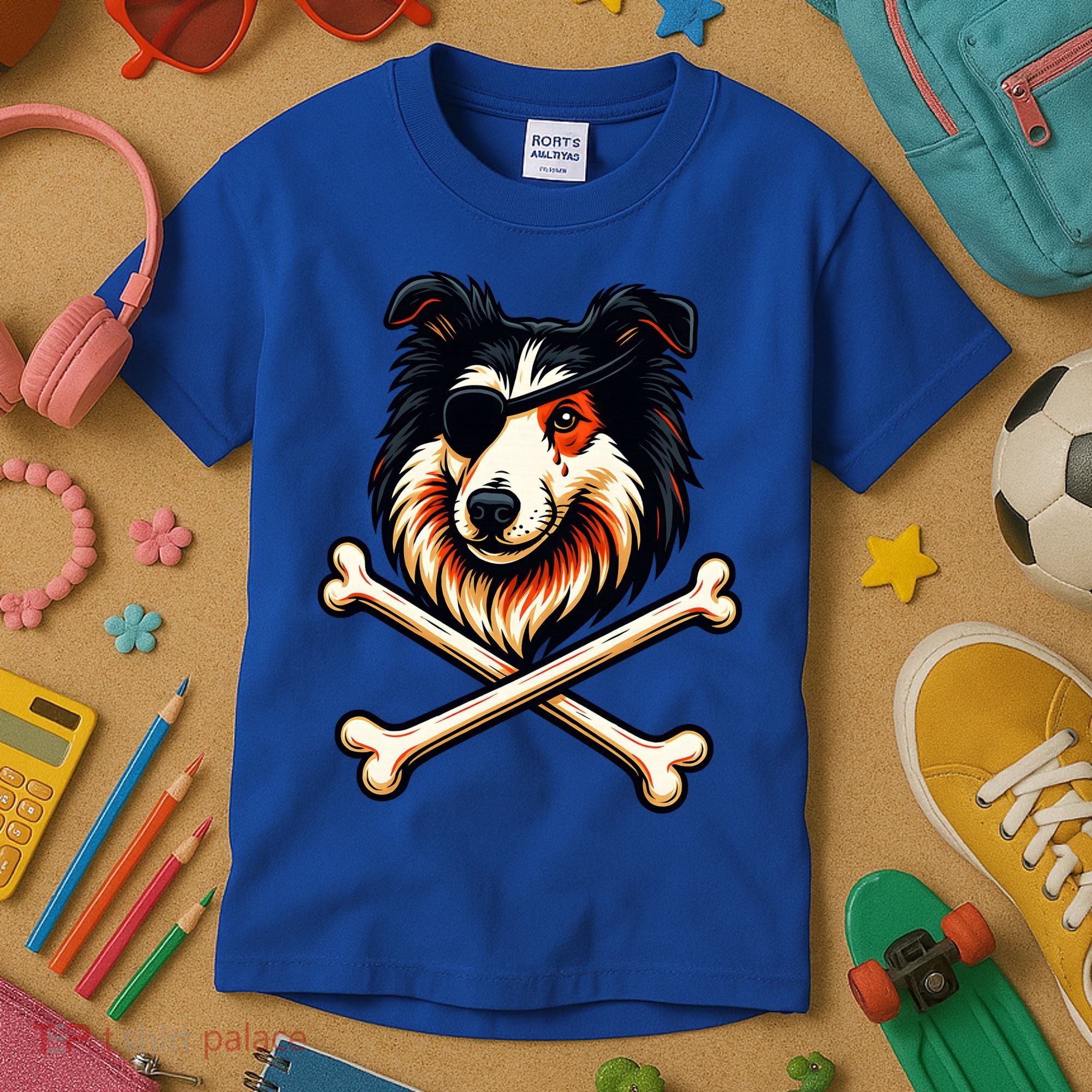 Pirate Collie Crossbones Cute Dog Funny Kids T-Shirt
