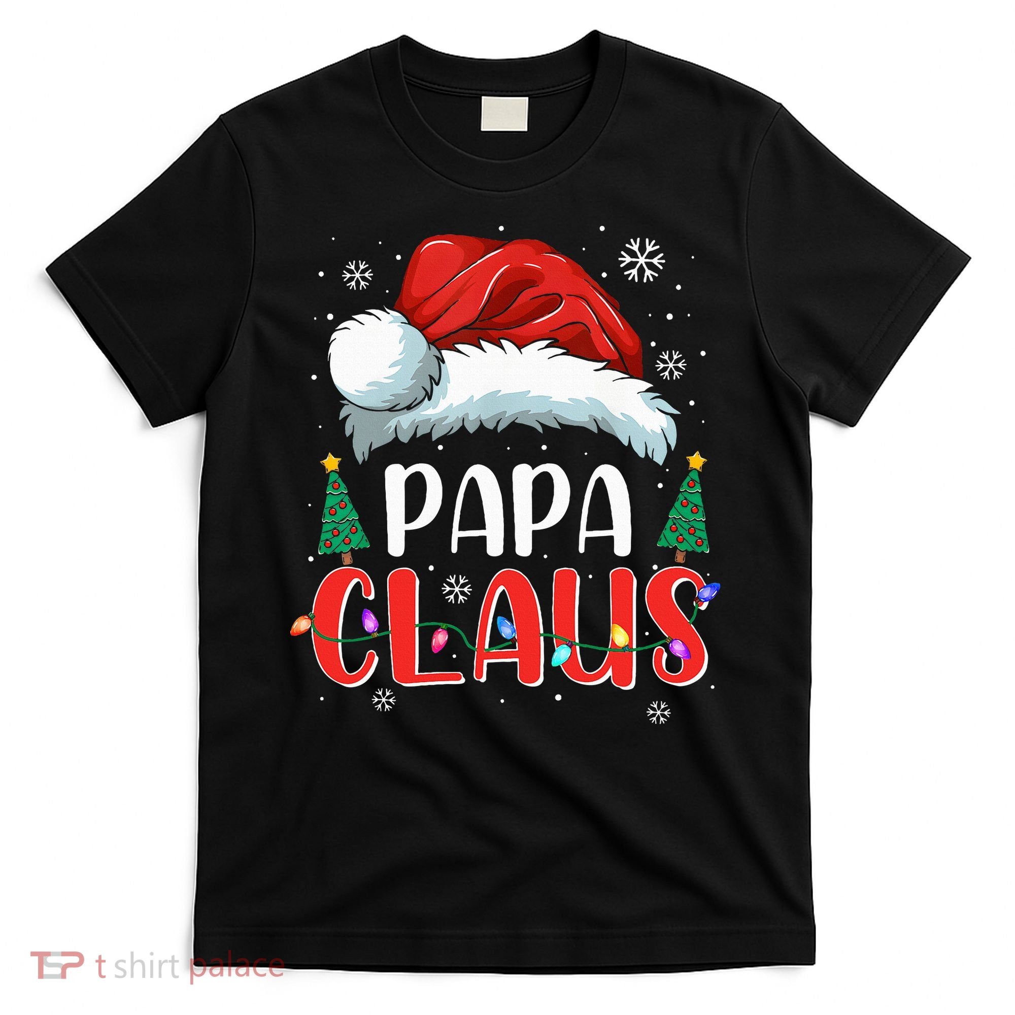 Papa Claus Christmas Lights Pajama Family Matching T-Shirt