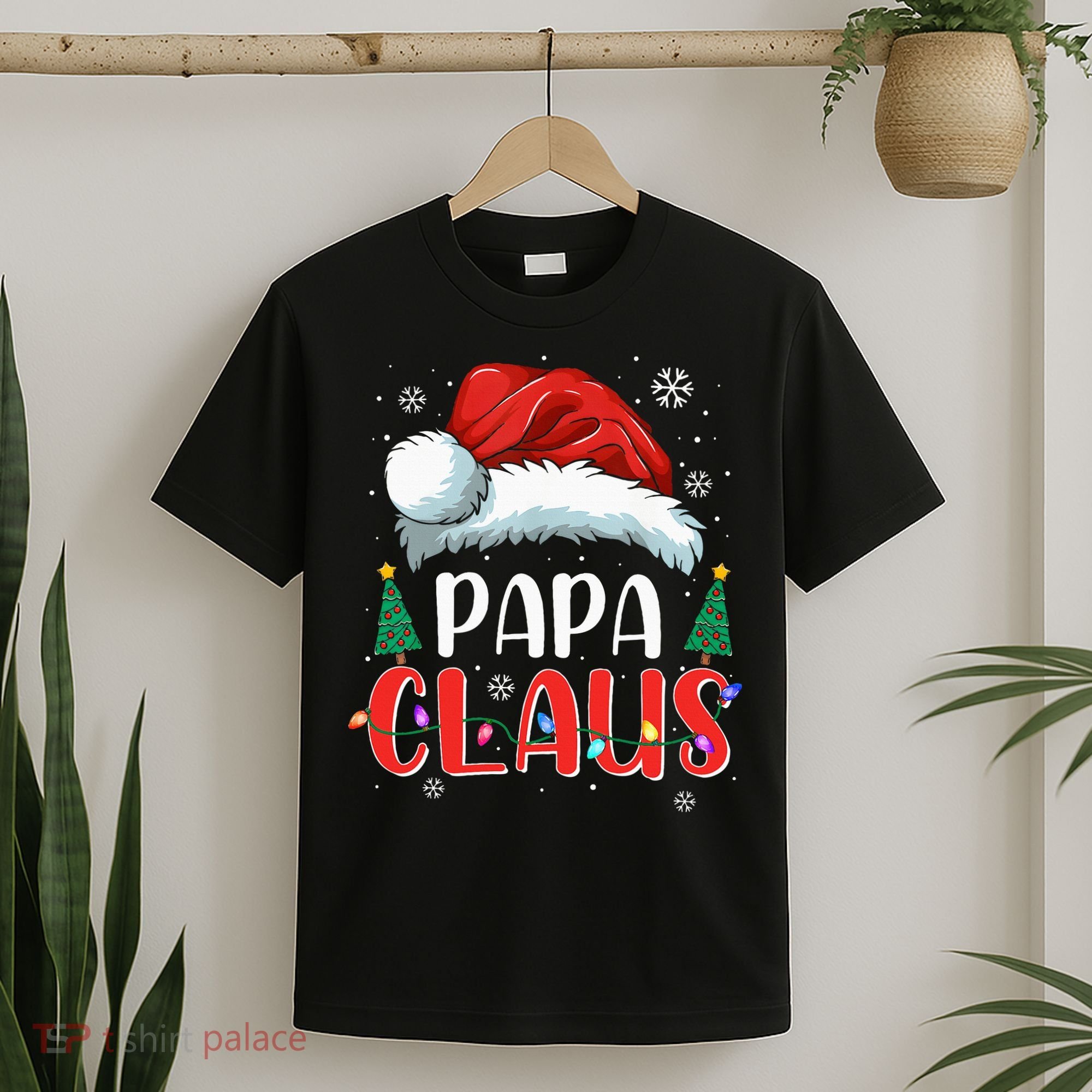 Papa Claus Christmas Lights Pajama Family Matching T-Shirt