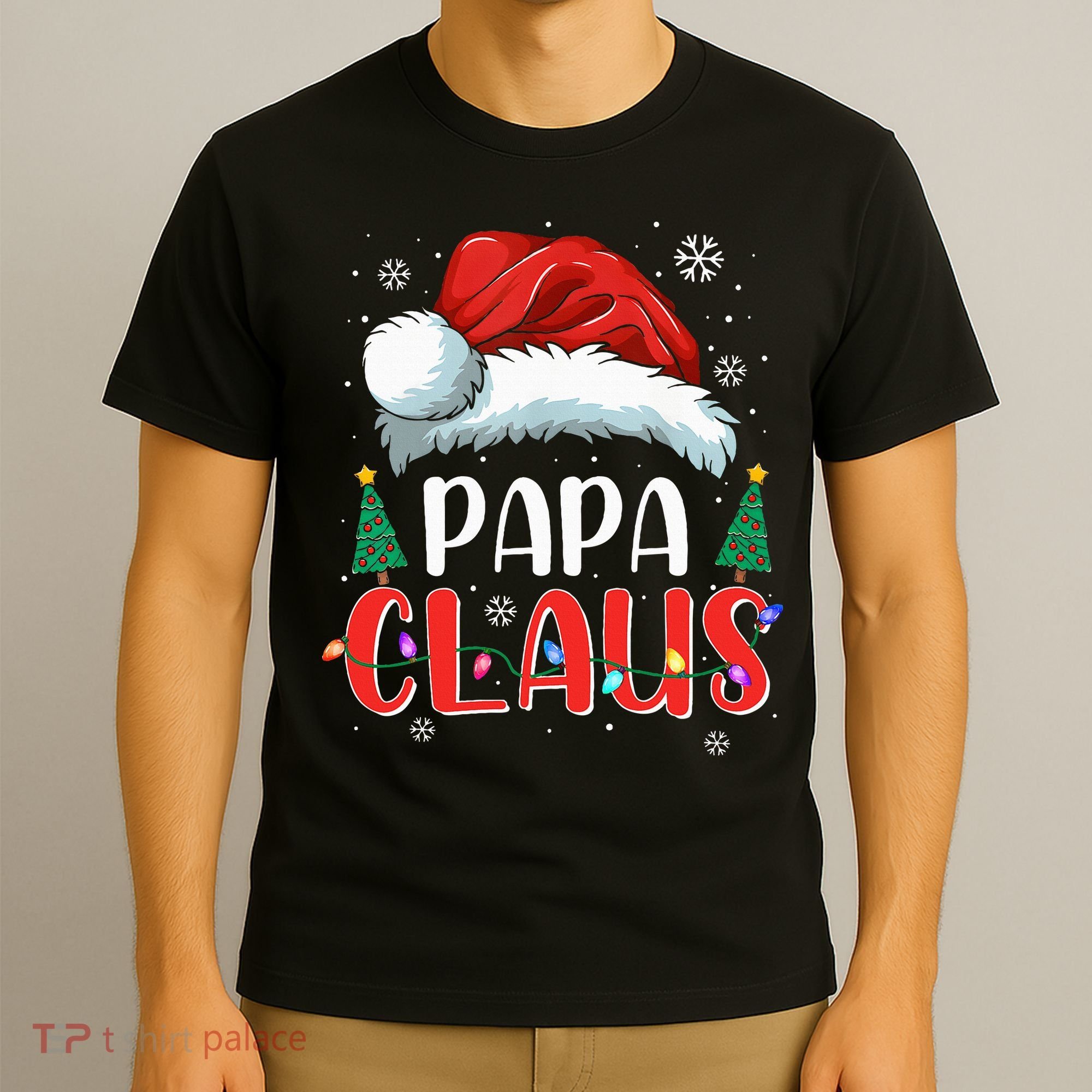 Papa Claus Christmas Lights Pajama Family Matching T-Shirt