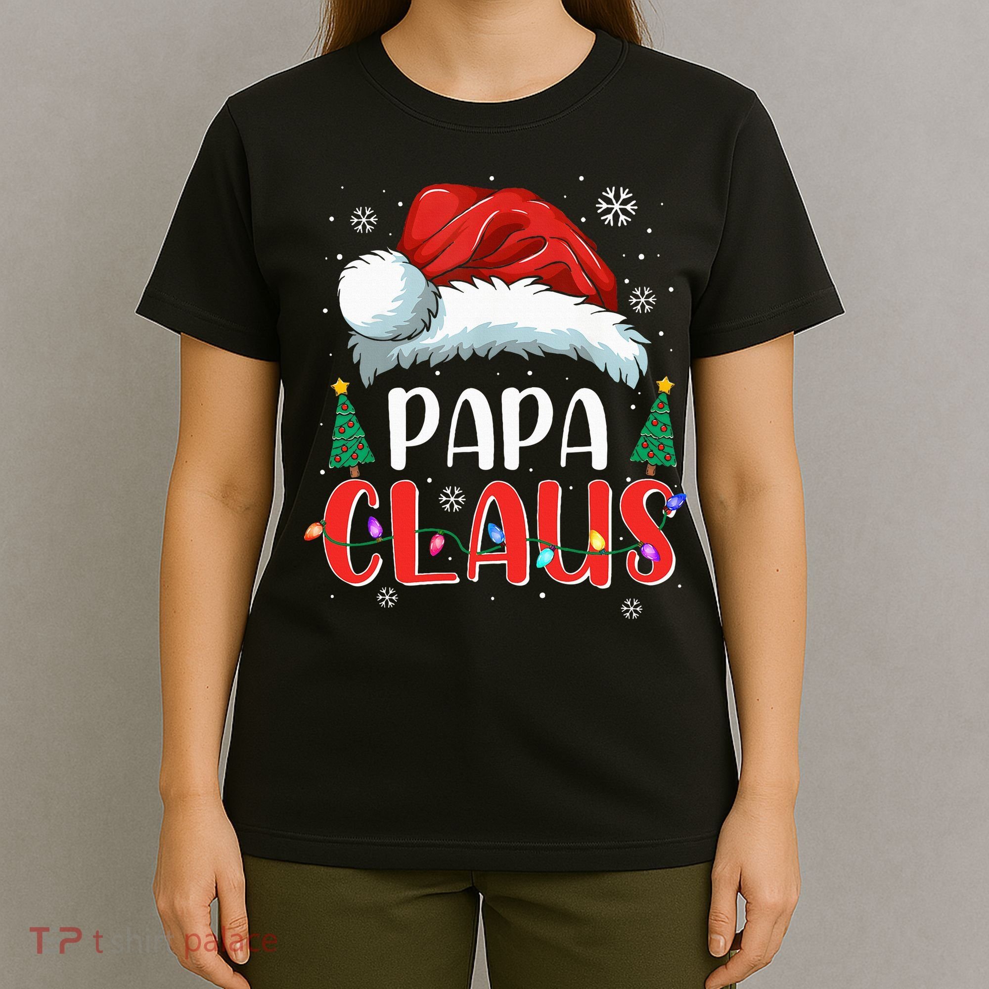 Papa Claus Christmas Lights Pajama Family Matching T-Shirt