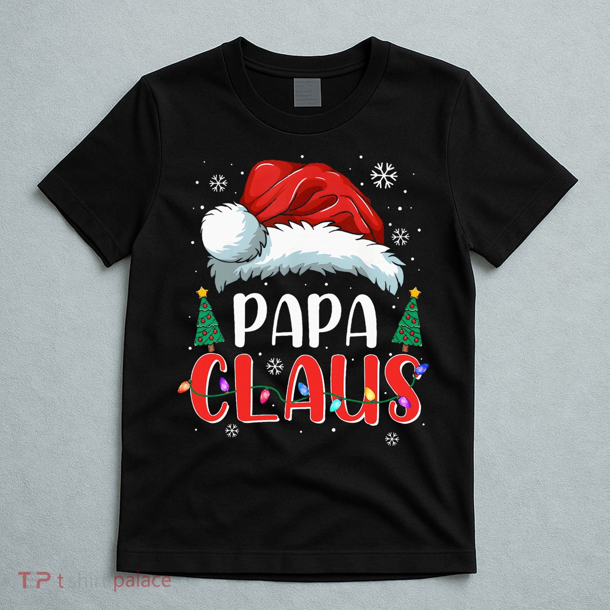 Papa Claus Christmas Lights Pajama Family Matching T-Shirt