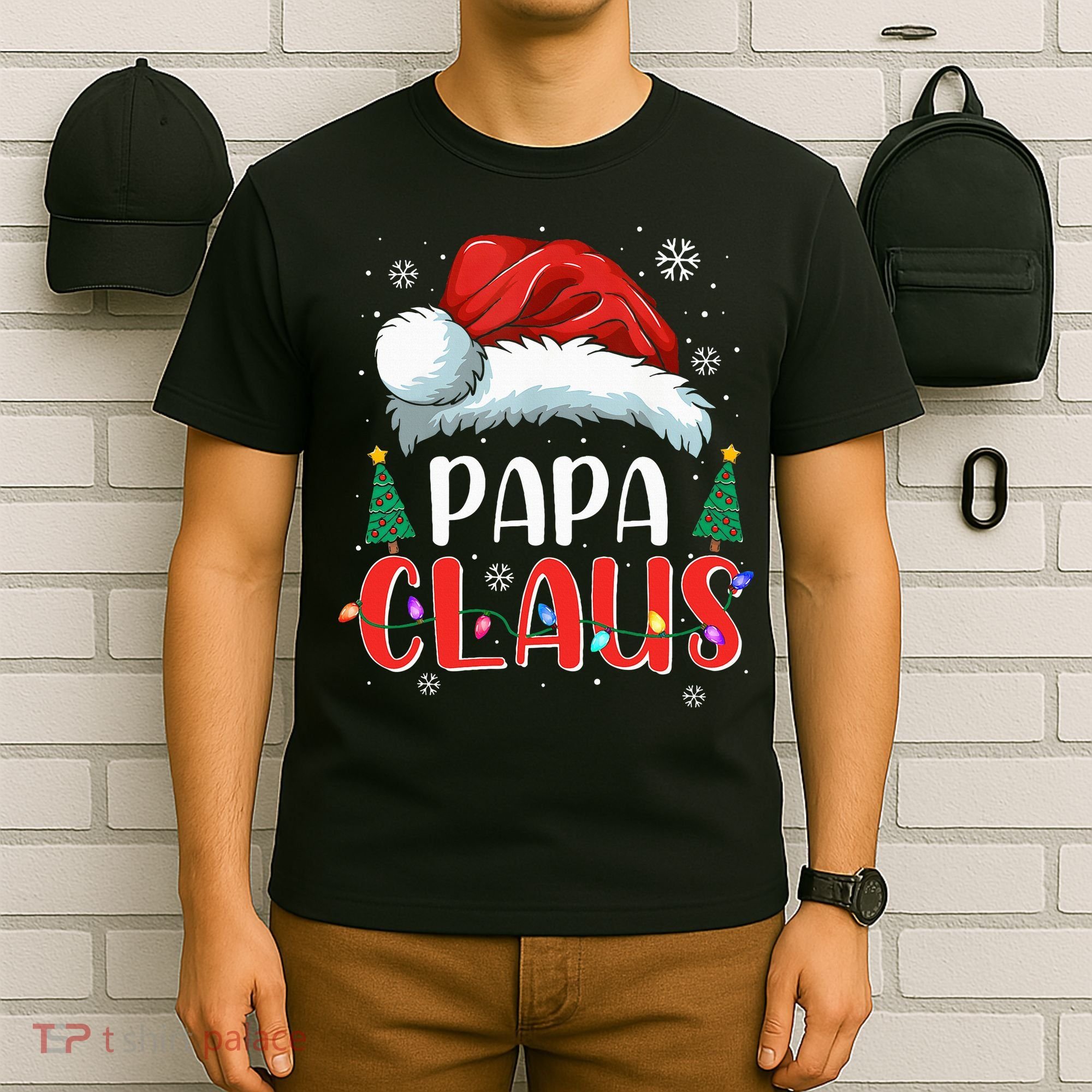 Papa Claus Christmas Lights Pajama Family Matching T-Shirt
