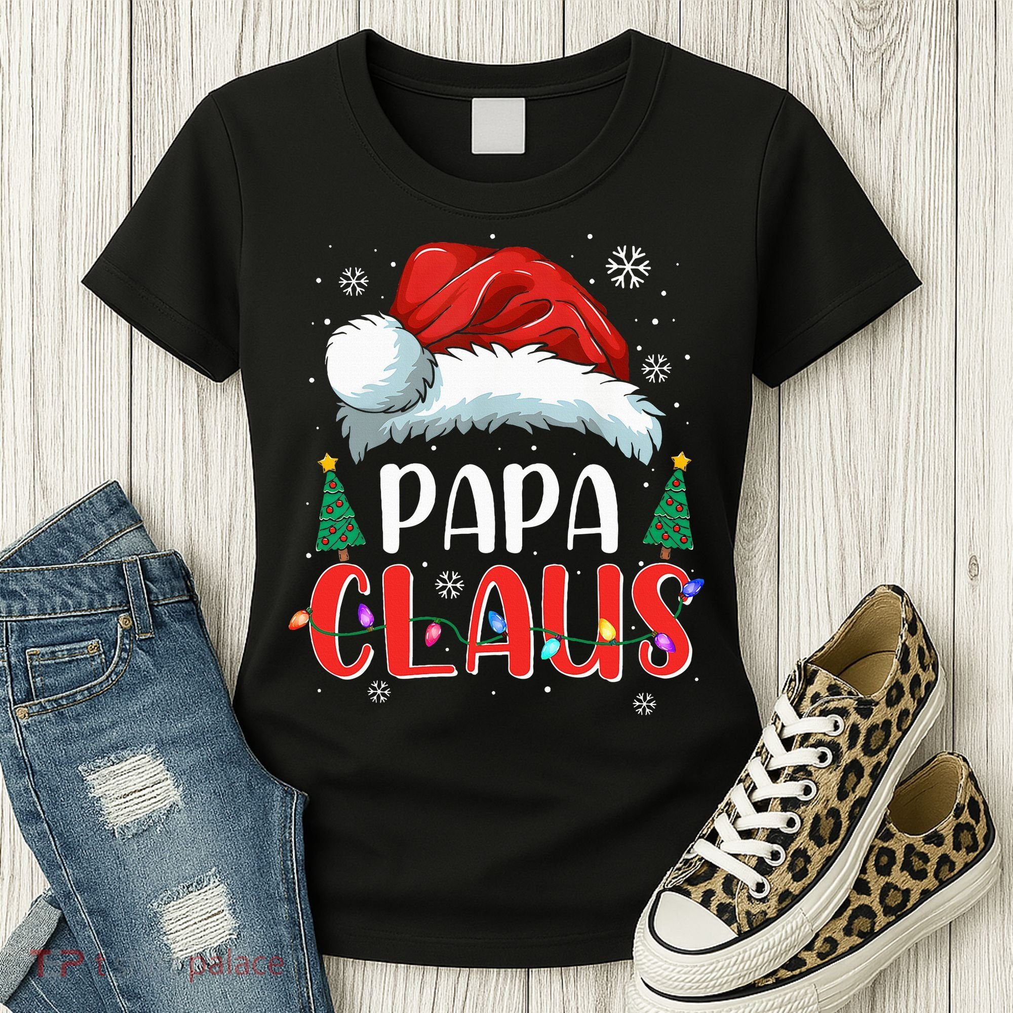 Papa Claus Christmas Lights Pajama Family Matching Women's T-Shirt