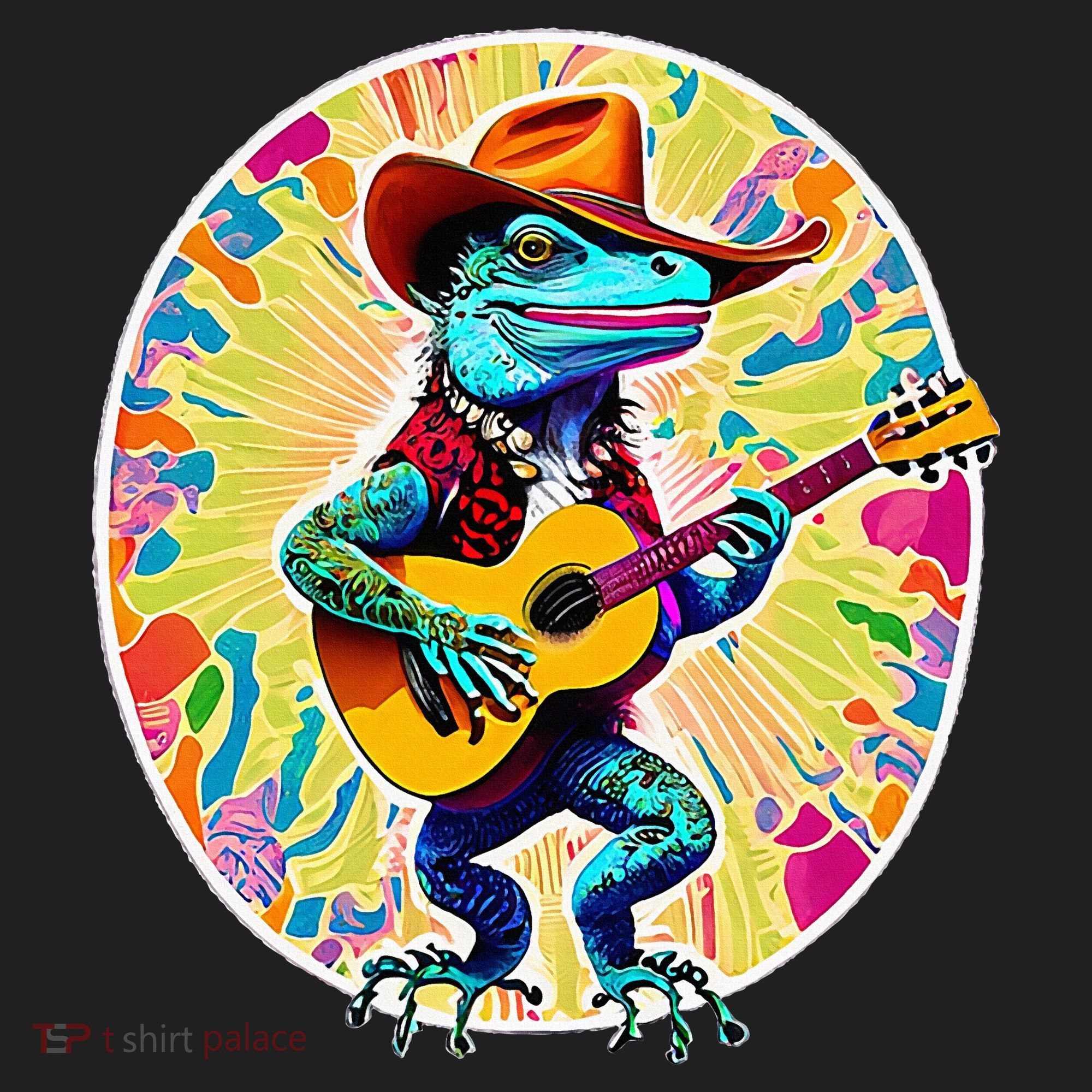Psychedelic Country Cow Iguana Lizard Playing Guitar Women's Sweatshirt