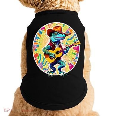 Psychedelic Country Cow Iguana Lizard Playing Guitar Doggie Tank
