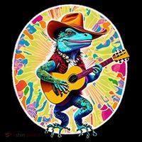 Psychedelic Country Cow Iguana Lizard Playing Guitar Doggie Tank thumb 4