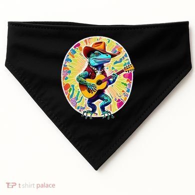 Psychedelic Country Cow Iguana Lizard Playing Guitar USA-Made Doggie Bandana