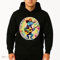 Psychedelic Country Cow Iguana Lizard Playing Guitar Hoodie thumb 2