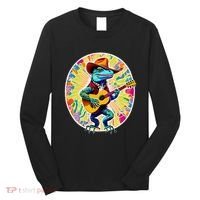 Psychedelic Country Cow Iguana Lizard Playing Guitar Long Sleeve Shirt thumb 0