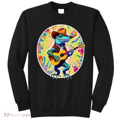 Psychedelic Country Cow Iguana Lizard Playing Guitar Sweatshirt