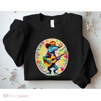 Psychedelic Country Cow Iguana Lizard Playing Guitar Sweatshirt thumb 2