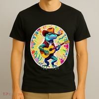 Psychedelic Country Cow Iguana Lizard Playing Guitar T-Shirt thumb 3