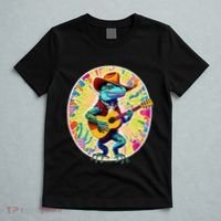 Psychedelic Country Cow Iguana Lizard Playing Guitar T-Shirt thumb 5