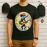 Psychedelic Country Cow Iguana Lizard Playing Guitar T-Shirt thumb 6