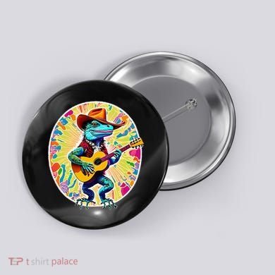 Psychedelic Country Cow Iguana Lizard Playing Guitar Button