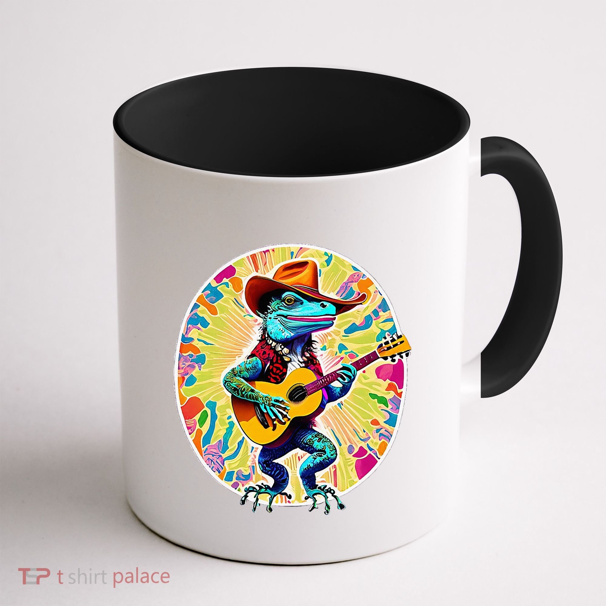 Psychedelic Country Cow Iguana Lizard Playing Guitar Coffee Mug