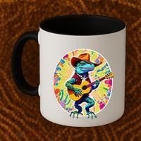 Psychedelic Country Cow Iguana Lizard Playing Guitar Coffee Mug thumb 2