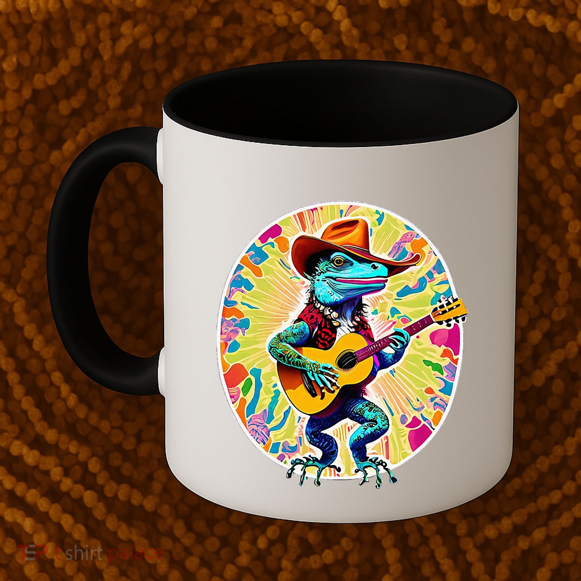 Psychedelic Country Cow Iguana Lizard Playing Guitar Coffee Mug