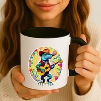Psychedelic Country Cow Iguana Lizard Playing Guitar Coffee Mug thumb 3