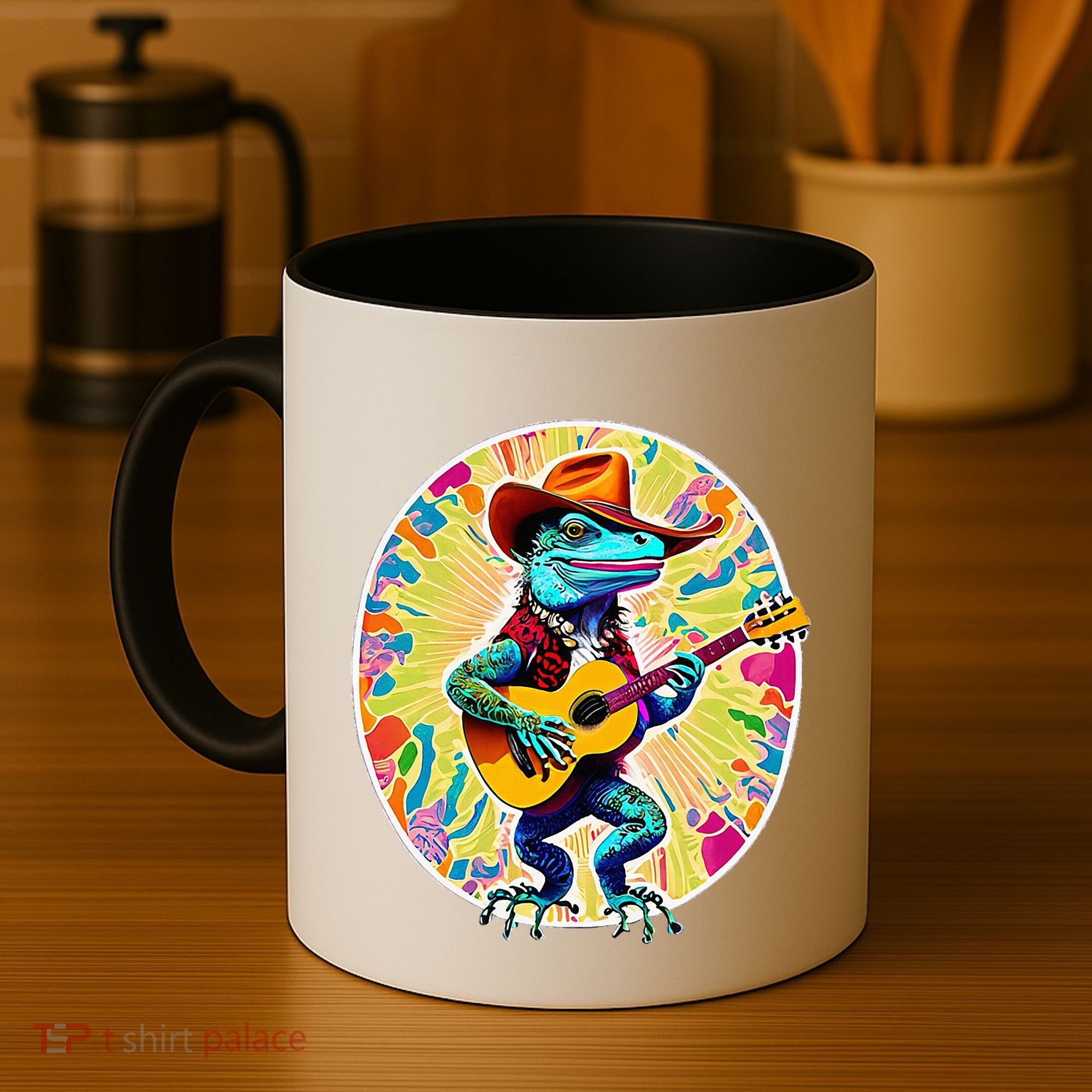 Psychedelic Country Cow Iguana Lizard Playing Guitar Coffee Mug