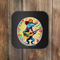 Psychedelic Country Cow Iguana Lizard Playing Guitar Coaster thumb 0