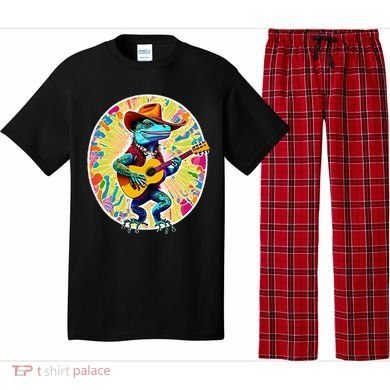Psychedelic Country Cow Iguana Lizard Playing Guitar Pajama Set