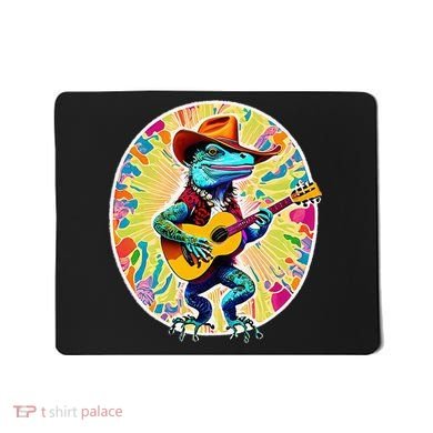 Psychedelic Country Cow Iguana Lizard Playing Guitar Mousepad