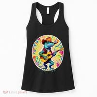 Psychedelic Country Cow Iguana Lizard Playing Guitar Women's Tank Top thumb 0