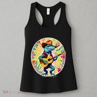 Psychedelic Country Cow Iguana Lizard Playing Guitar Women's Tank Top thumb 3
