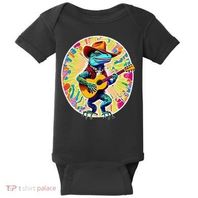 Psychedelic Country Cow Iguana Lizard Playing Guitar Baby Bodysuit