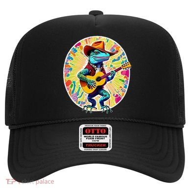 Psychedelic Country Cow Iguana Lizard Playing Guitar Hat