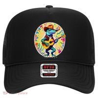 Psychedelic Country Cow Iguana Lizard Playing Guitar Hat thumb 0