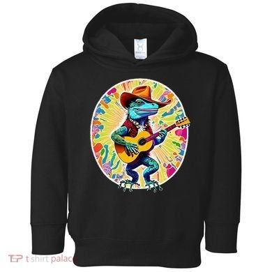 Psychedelic Country Cow Iguana Lizard Playing Guitar Toddler Hoodie