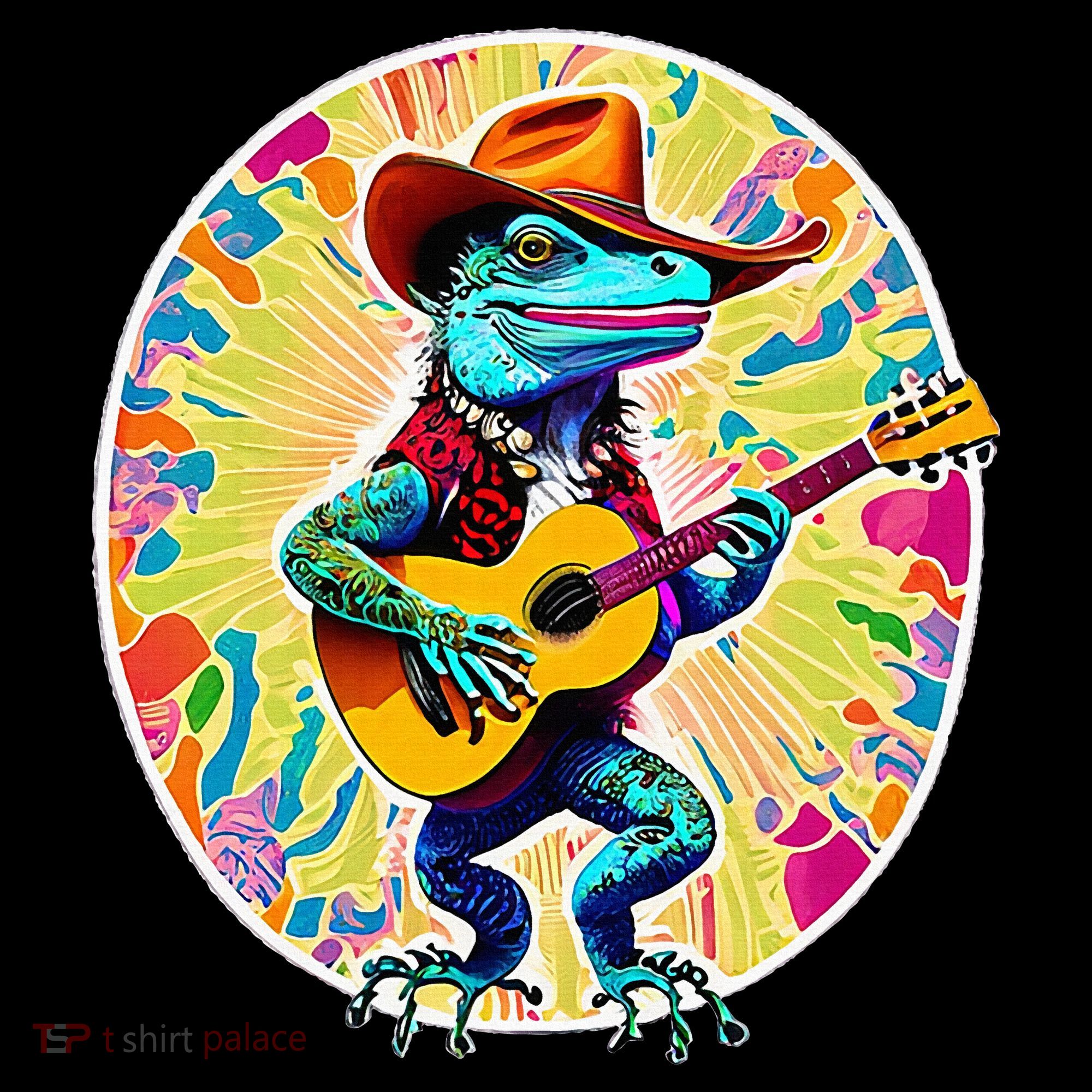 Psychedelic Country Cow Iguana Lizard Playing Guitar Toddler Hoodie