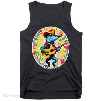 Psychedelic Country Cow Iguana Lizard Playing Guitar Tank Top