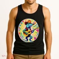 Psychedelic Country Cow Iguana Lizard Playing Guitar Tank Top thumb 3