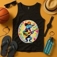 Psychedelic Country Cow Iguana Lizard Playing Guitar Tank Top thumb 4