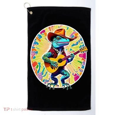 Psychedelic Country Cow Iguana Lizard Playing Guitar Golf Towel